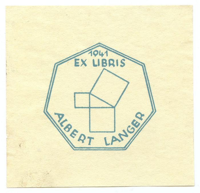 Exlibris-Nr.  226;- (Langer, Albert), Etikett: Exlibris, Name, Datum, Abbildung; '1941 Ex Libris Albert Langer'.  (Prototyp)