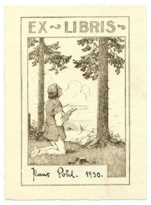 Exlibris-Nr.  207;-, Etikett: Exlibris; 'Exlibris' (Prototyp);- (Pohl, Hans), Von Hand: Autogramm, Name, Datum; 'Hans Pohl 1930'. 