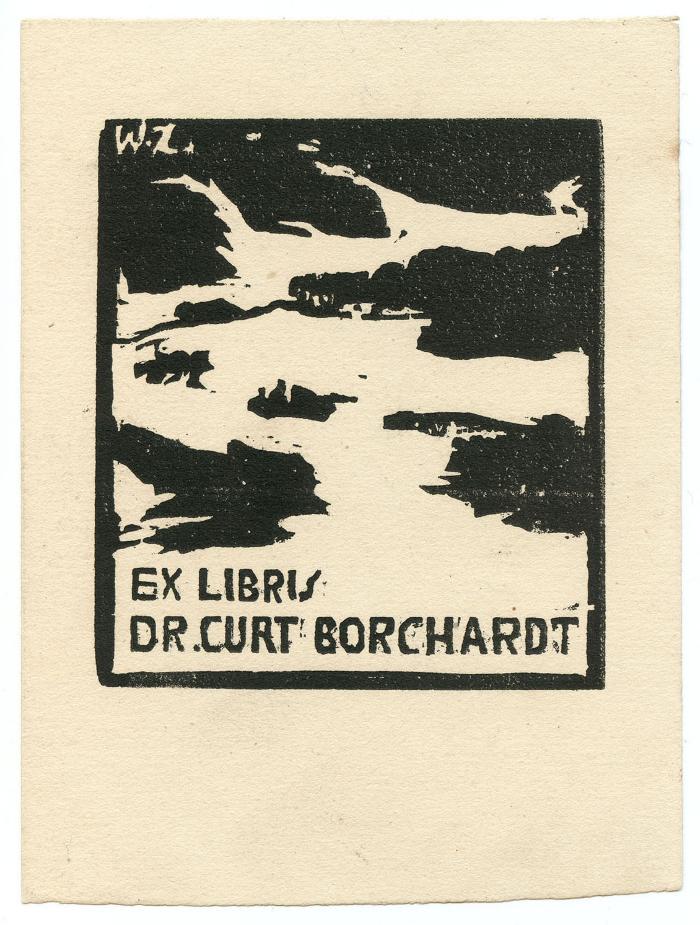 Exlibris-Nr.  337;- (Borchardt, Curt), Etikett: Exlibris, Name, Berufsangabe/Titel/Branche, Abbildung; 'Ex Libris Dr. Curt Borchardt
WZ'.  (Prototyp)