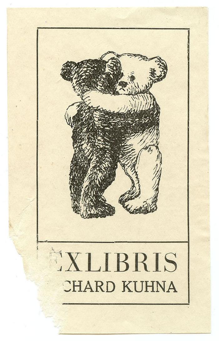 Exlibris-Nr.  341;- (Kuhna, Richard), Etikett: Exlibris, Name, Abbildung; 'Ex Libris [Ri]chard Kuhna'.  (Prototyp)