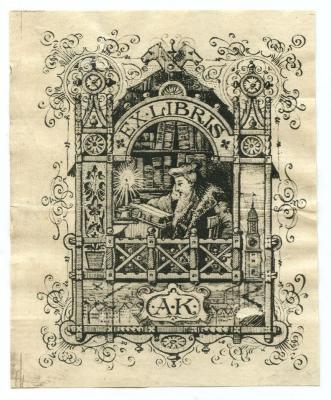 Exlibris-Nr.  281;48 / 3598 (Köster, Albert), Etikett: Exlibris, Initiale, Abbildung; 'A K'.  (Prototyp)