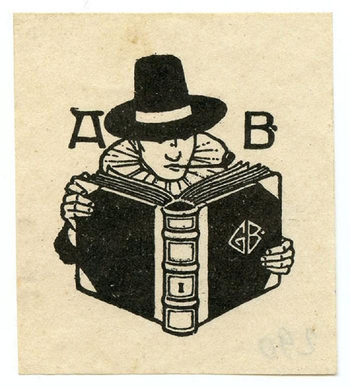 Exlibris-Nr.  290;- (Amelang'sche Buchhandlung), Etikett: Exlibris, Portrait, Initiale; 'A B
GB
I'.  (Prototyp)
