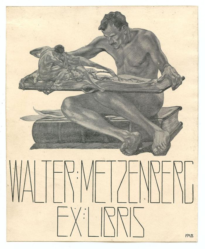 Exlibris-Nr.  267;- (Metzenberg, Walter), Etikett: Exlibris, Name, Abbildung; 'Walter Metzenberg 
Ex Libris
Kolis'.  (Prototyp)