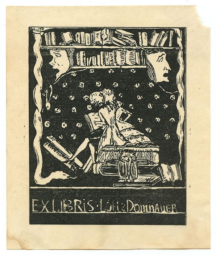 Exlibris-Nr.  319;- (Domnauer, Lotte), Etikett: Exlibris, Name, Abbildung; 'Ex Libris Lotte Domnauer'.  (Prototyp)