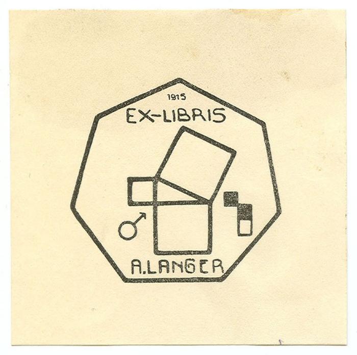 Exlibris-Nr.  280;- (Langer, Albert), Etikett: Exlibris, Name, Datum, Abbildung; '1915 Ex-Libris A. Langer'.  (Prototyp)