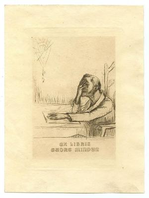 Exlibris-Nr.  264;- (Minden, Georg), Etikett: Exlibris, Portrait, Name; 'Ex Libris Georg Minden'.  (Prototyp)