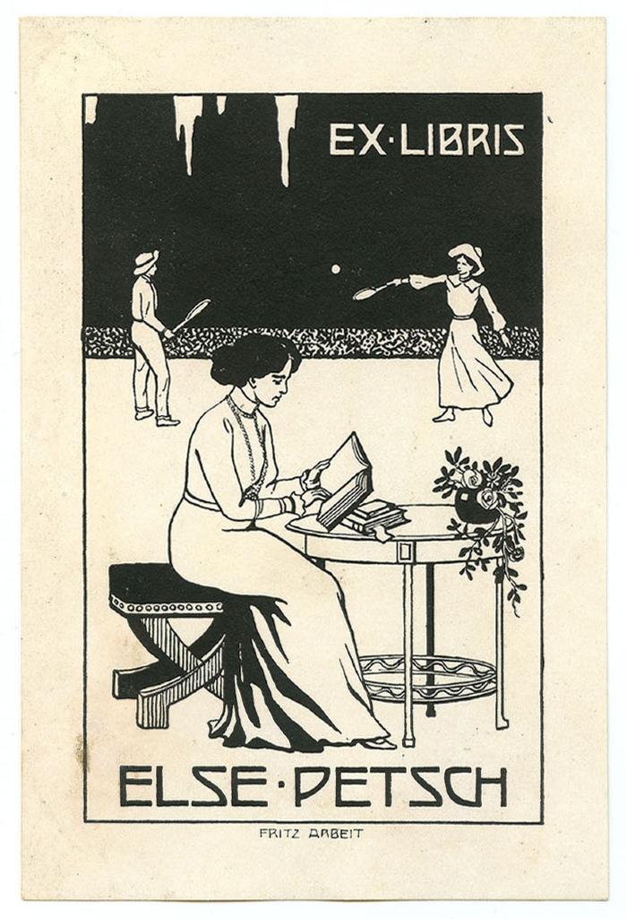Exlibris-Nr.  272;- (Petsch, Else), Etikett: Exlibris, Name, Abbildung; 'Ex Libris Else Petsch
Fritz Arbeit'.  (Prototyp)