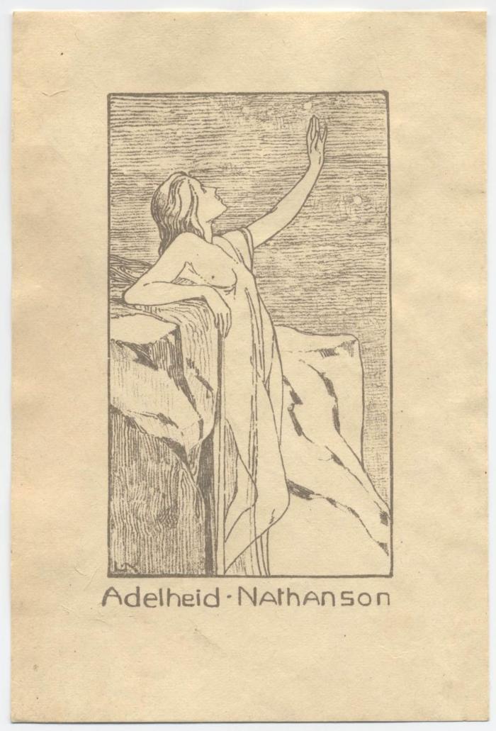 Exlibris-Nr. 335;- (Nathanson, Adelheid), Etikett: Exlibris, Name, Abbildung; 'Adelheid Nathanson'.  (Prototyp)