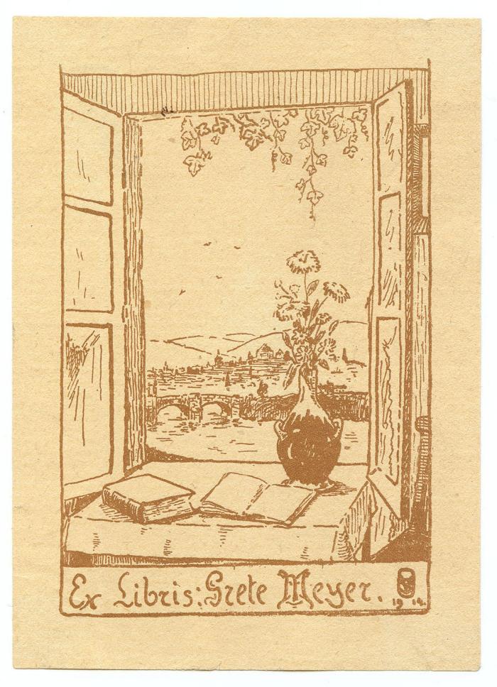 Exlibris-Nr.  277;- (Meyer, Grete), Etikett: Exlibris, Name, Datum, Abbildung; 'Ex Libris: Grete Meyer. 1914'.  (Prototyp)