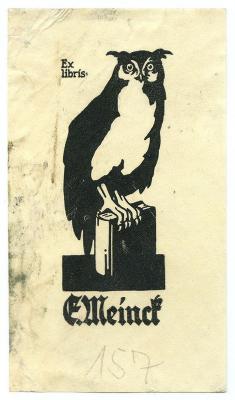Exlibris-Nr.  333;- (Meinck, E.), Etikett: Exlibris, Name, Abbildung; 'Ex libris: E. Meinck'.  (Prototyp)