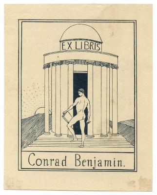 Exlibris-Nr.  347;- (Benjamin, Conrad), Etikett: Exlibris, Name, Abbildung; 'Ex Libris Conrad Benjamin'. 