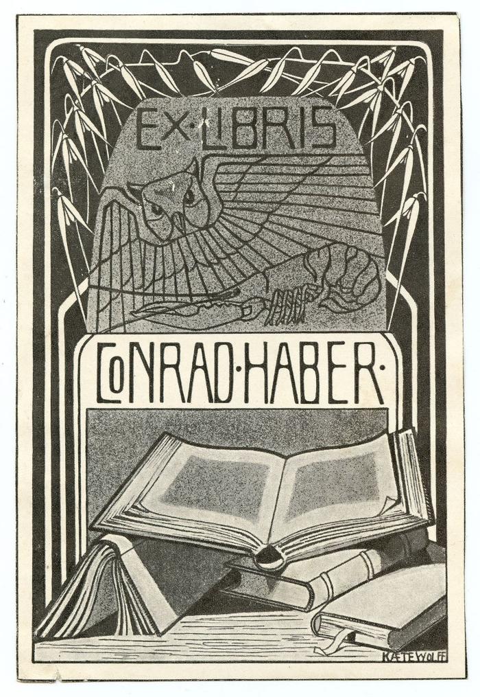 Exlibris-Nr.  261;G45 / 765 (Haber, Conrad), Etikett: Exlibris, Name, Abbildung; 'Ex Libris 
Conrad Haber
Kaete Wolff'.  (Prototyp)