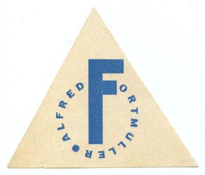 Exlibris-Nr.  308;- (Fortmüller, Alfred), Etikett: Exlibris, Name; 'Alfred Fortmüller'.  (Prototyp)