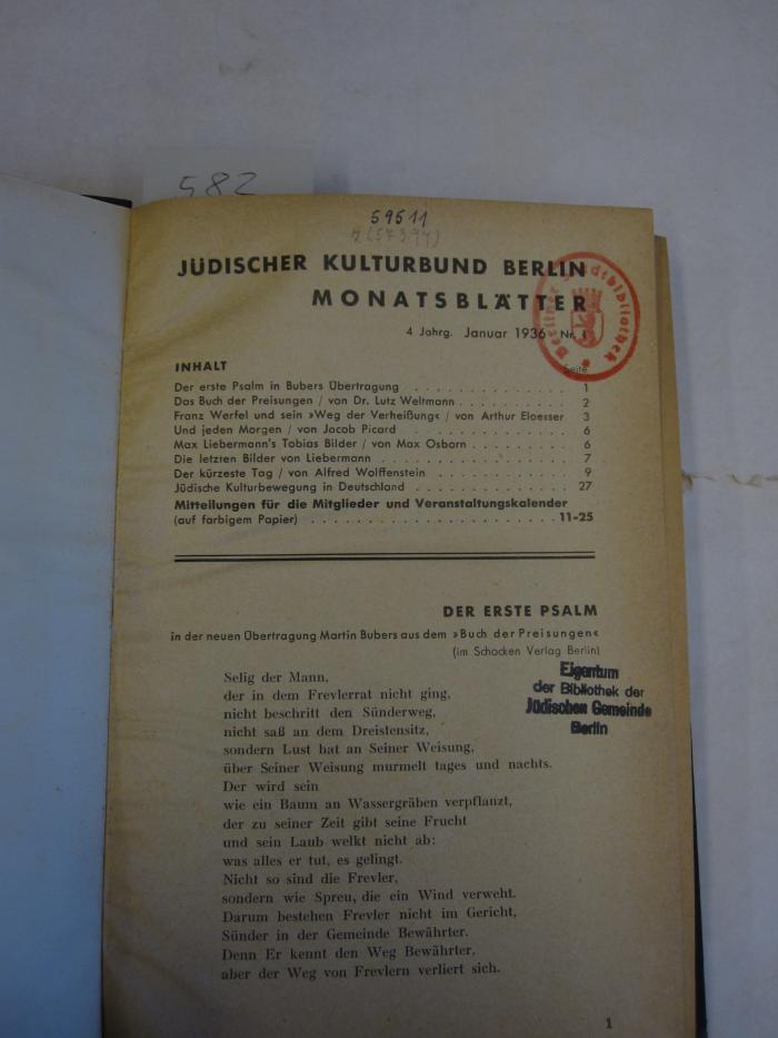  Monatsblätter. 4. Jg. Januar 1936 Nr. 1 (1936)