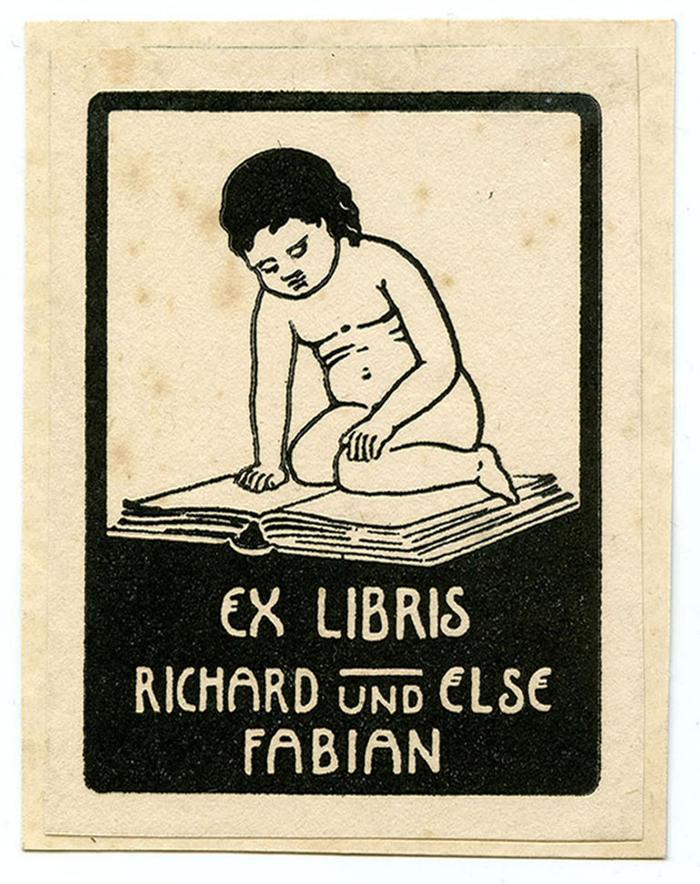 Exlibris-Nr.  425;- (Fabian, Richard;Fabian, Else), Etikett: Exlibris, Name, Abbildung; 'Ex Libris Richard und Else Fabian'.  (Prototyp)