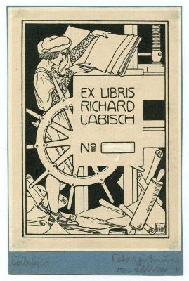 Exlibris-Nr.  394;- (Labisch, Richard), Etikett: Exlibris, Name, Abbildung; 'Ex Libris Richard Labisch 
No 
Lilien'.  (Prototyp);- (Pohl, Hans), Von Hand: Notiz; 'Exlibris Federzeichnung von Lilien.'. 