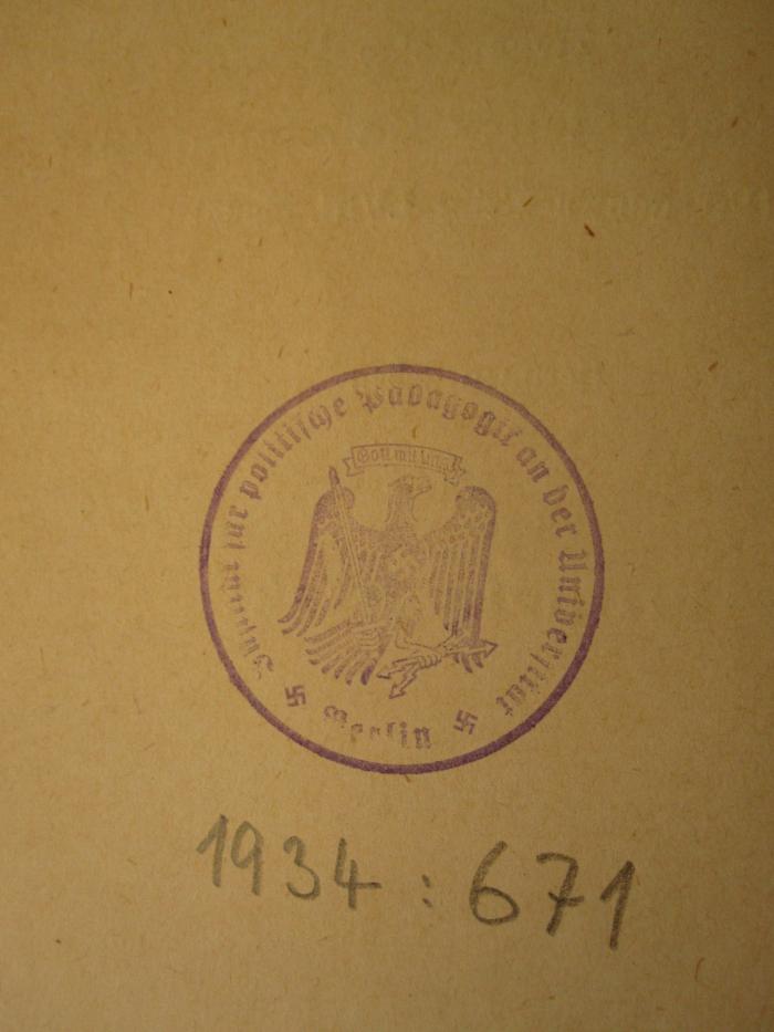  Schulthess' Europäischer Geschichtskalender. (1920);- (Friedrich-Wilhelms-Universität Berlin. Institut für Politische Pädagogik), Von Hand: Inventar-/ Zugangsnummer; '1934 : 671'. 