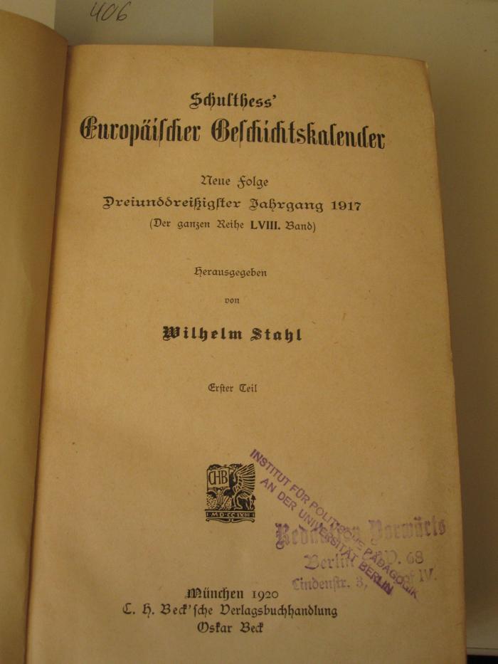  Schulthess' Europäischer Geschichtskalender. (1920)