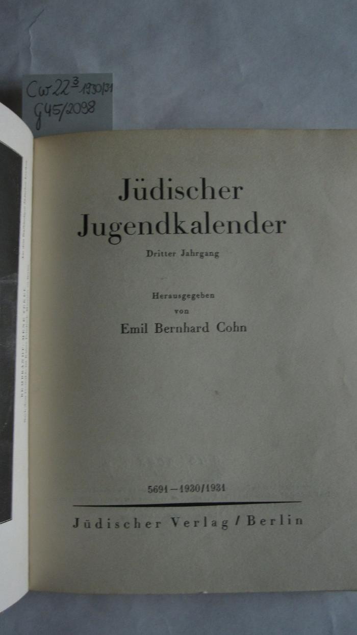 Cw 22 3:1930/31: Jüdischer Jugendkalender (1930)