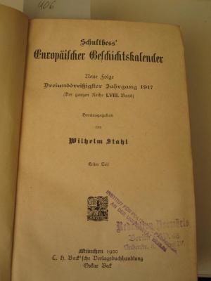  Schulthess' Europäischer Geschichtskalender. (1920)