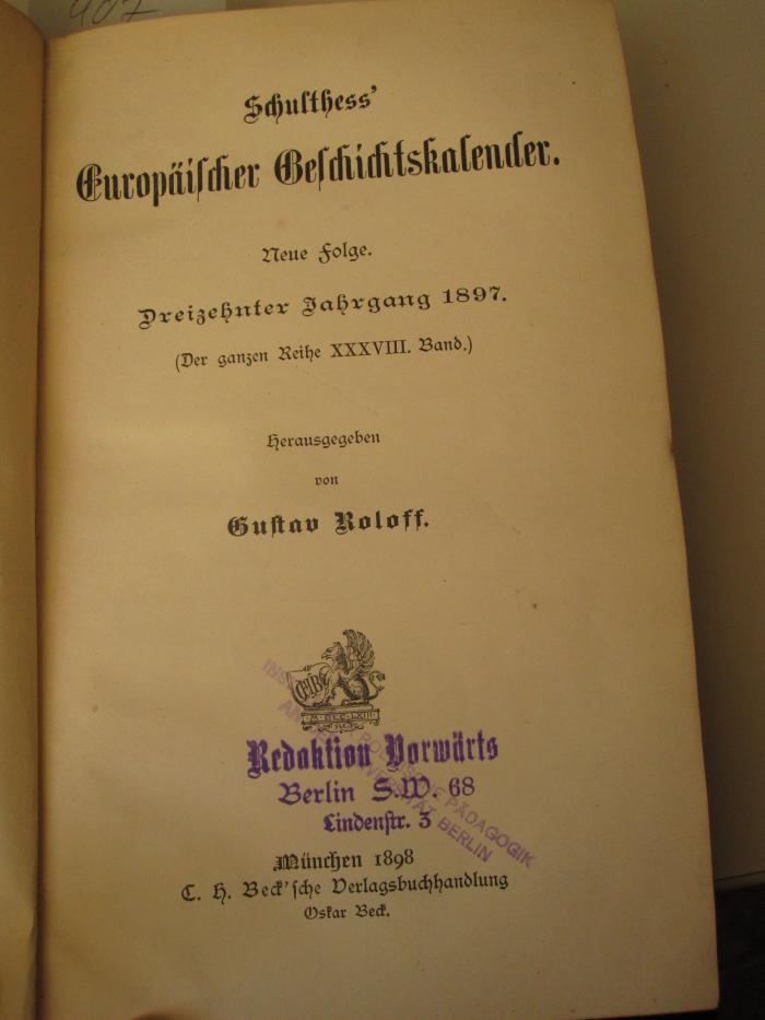  Schulthess' Europäischer Geschichtskalender. (1898)