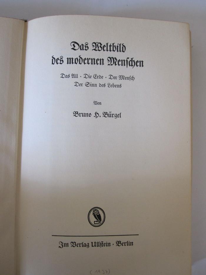 N 23 1e: Das Weltbild des modernen Menschen (1937)