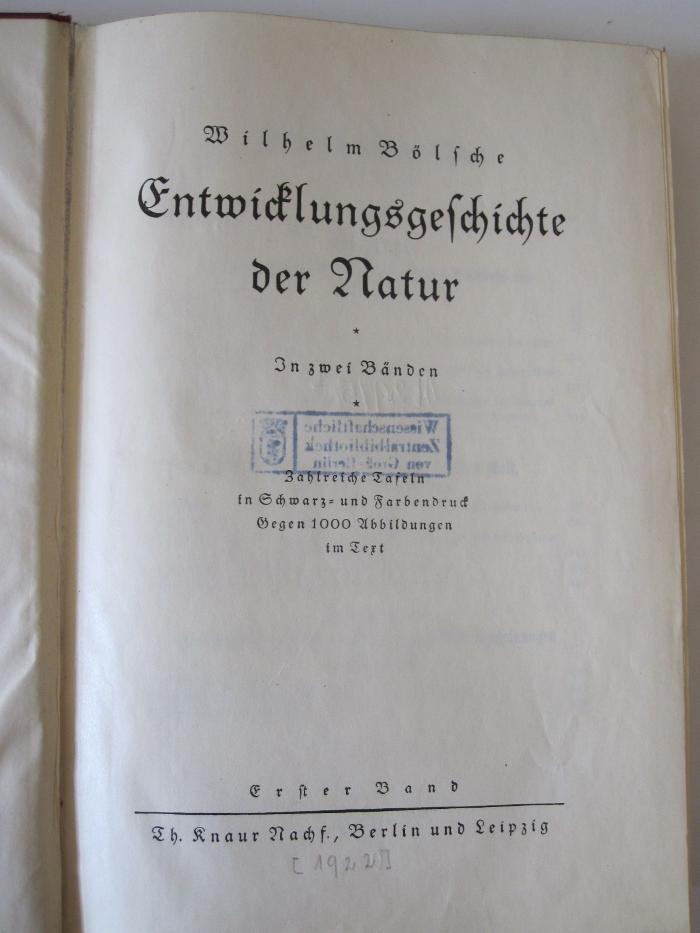 N 39 5: Entwicklungsgeschichte der Natur : In zwei Bänden (1922)