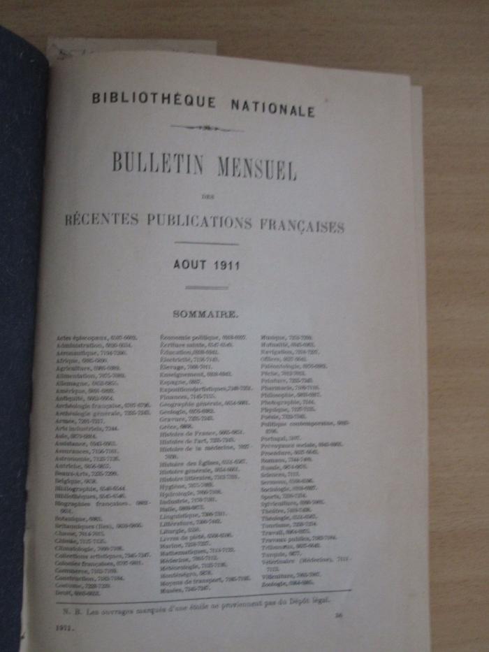 Bulletin mensuel des récentes publications francaises (1911)