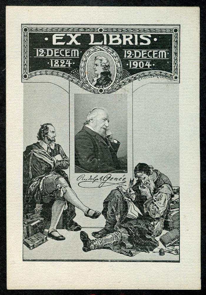 Exlibris-Nr.  513;- (Genée, Rudolf), Etikett: Exlibris, Portrait, Name, Datum; 'Ex Libris Rudolph Genée 12 Decem 1824 12 Decem 1904'.  (Prototyp)