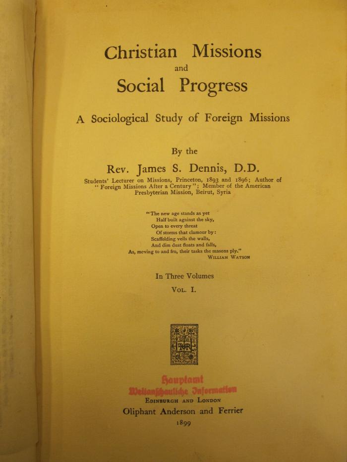 I 2506 1: Christian missions and social progress : a sociological study of foreign missions ; in three volumes (1899)