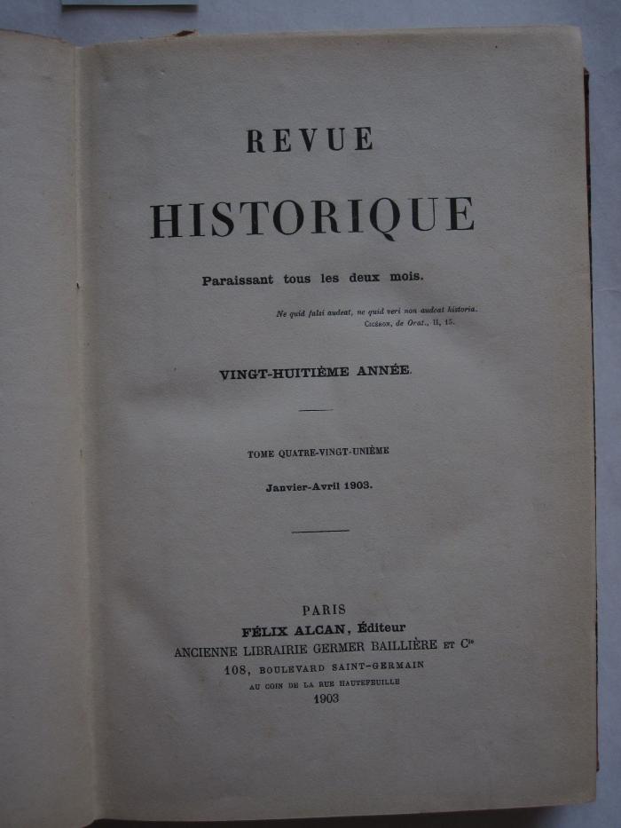 Aa 1158: Revue Historique : Paraissant tous les deux mois : Janvier-Avril 1903 (1903)