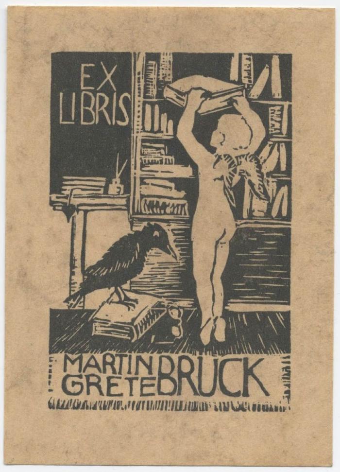 Exlibris-Nr. 442;- (Bruck, Martin;Bruck, Grete), Etikett: Exlibris, Name, Abbildung; 'Exlibris Martin Grete Bruck'. 