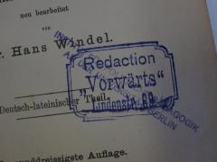 - (Redaction "Vorwärts"), Stempel: Name, Ortsangabe, Berufsangabe/Titel/Branche; 'Redaction
"Vorwärts"
Lindenstr. 69.'.  (Prototyp)