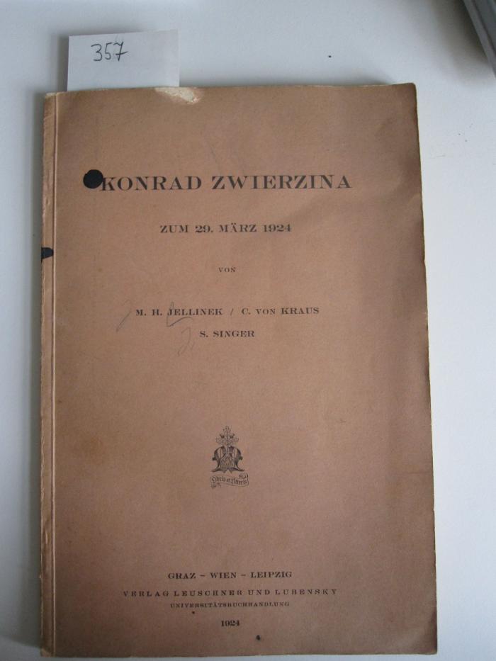  Konrad Zwierzina zum 29. März 1924 (1924)