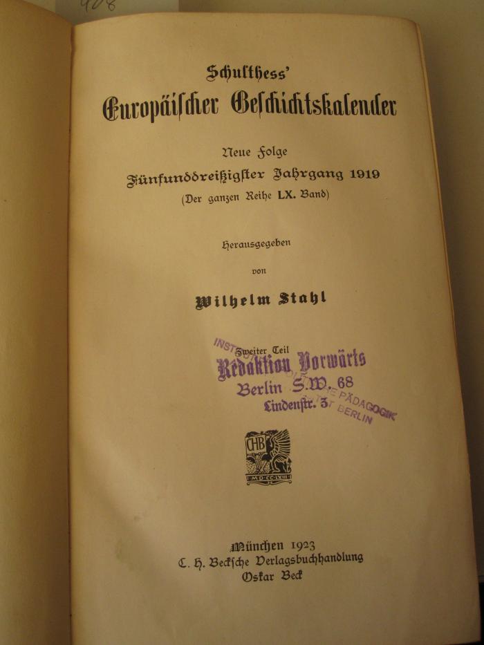  Schulthess' Europäischer Geschichtskalender. (1923)