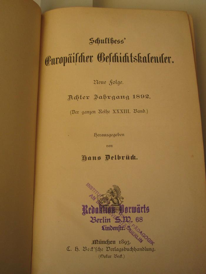  Schulthess' Europäischer Geschichtskalender. (1893)