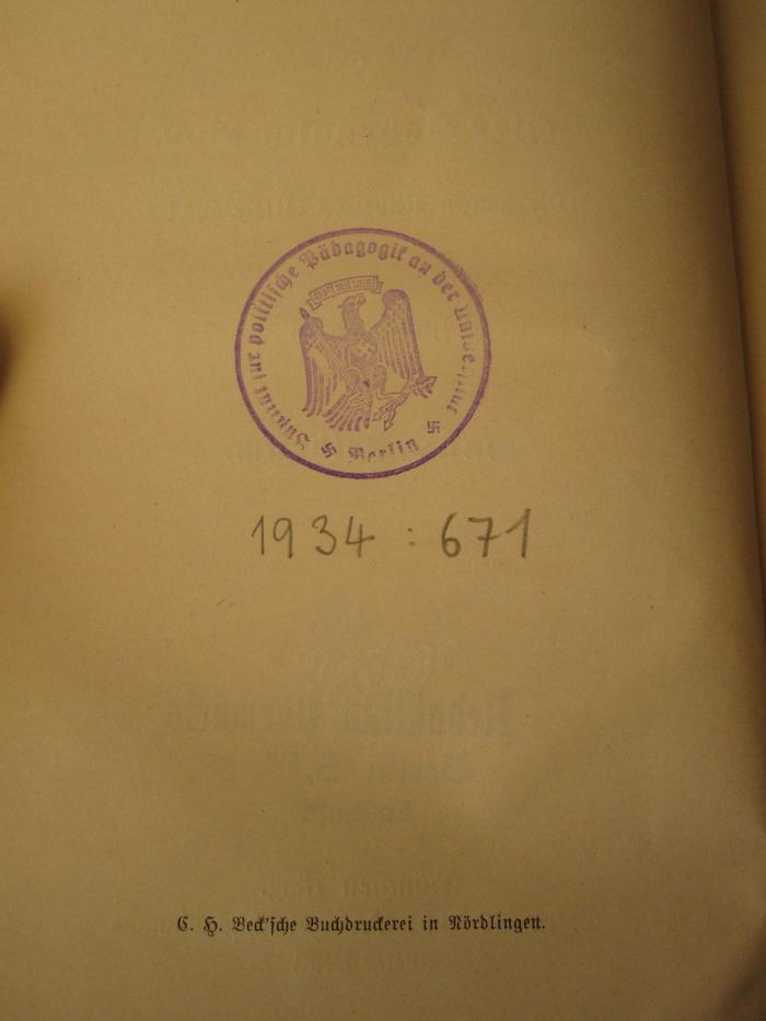  Schulthess' Europäischer Geschichtskalender. (1893);- (Friedrich-Wilhelms-Universität Berlin. Institut für Politische Pädagogik), Von Hand: Inventar-/ Zugangsnummer; '1934:671'. 