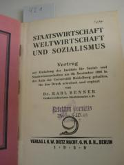 MB 5345 : Staatswirtschaft, Weltwirtschaft und Sozialismus (1929)