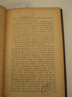 MB 5745 : Die soziale Frage. Eine volkswirtschaftliche Untersuchung (1889);- (Sozialdemokratische Partei Deutschlands (SPD)), Stempel: Name, Ortsangabe; 'Eigentum des sozialdemokr. Wahlvereins zu Adlershof'. 