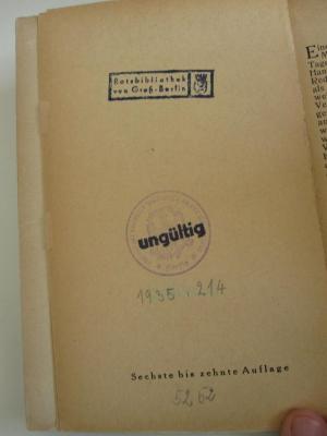 MB 5252: Cannes und Genua : Vier Reden zum Reparationsproblem (1922);- (Friedrich-Wilhelms-Universität Berlin. Institut für Politische Pädagogik), Von Hand: Inventar-/ Zugangsnummer; '1935 : 214'. 