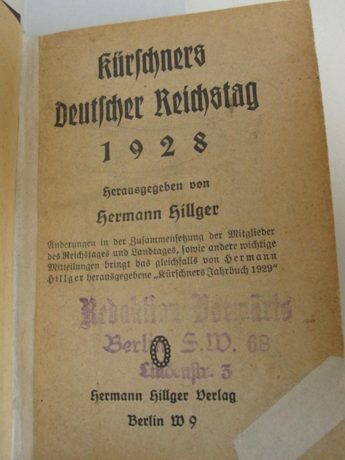 MB 3411: Kürschners Deutscher Reichstag 1928 (1928)