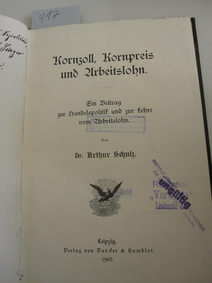 MB 5936: Kornzoll, Kornpreis und Arbeitslohn (1902)