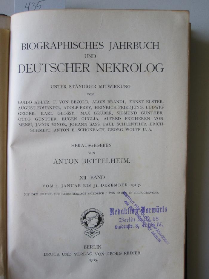  Biografisches Jahrbuch und Deutscher Nekrolog (1909)