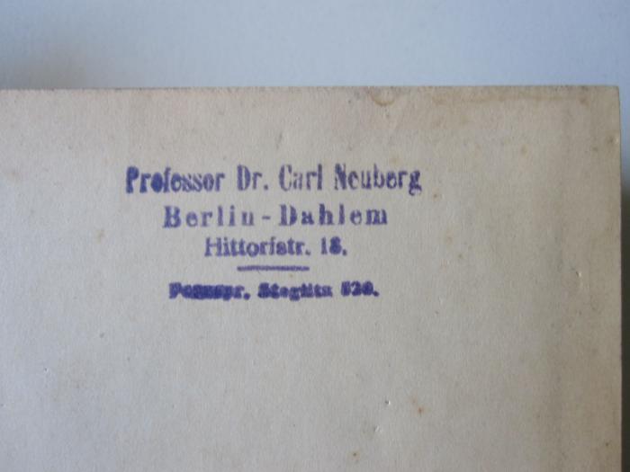  Zeitschrift für Biologie (1890);- (Neuberg, Carl), Stempel: Name, Ortsangabe; 'Professor Dr. Carl Neuberg
Berlin - Dahlem
Hittorfstr. 18.
Fernspr. Steglitz 820.'.  (Prototyp)