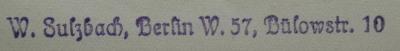  Kindelein zart : Kinder- und Wiegenlieder (1925);- (W. Sulzbach (Berlin)), Stempel: Name, Ortsangabe, Buchhändler; 'W. Sulzbach, Berlin W. 57, Bülowstr. 10'.  (Prototyp)