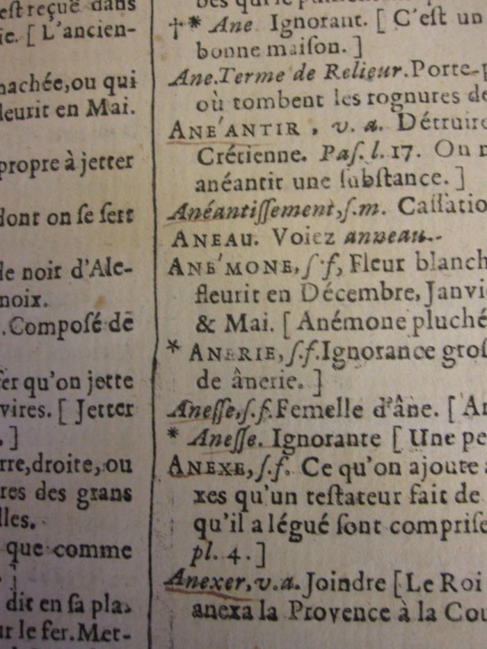  Dictionnaire françois (1690);- (unbekannt), Von Hand: Annotation. 