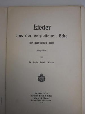  Lieder aus der vergessenen Ecke für gemischten Chor (1910)