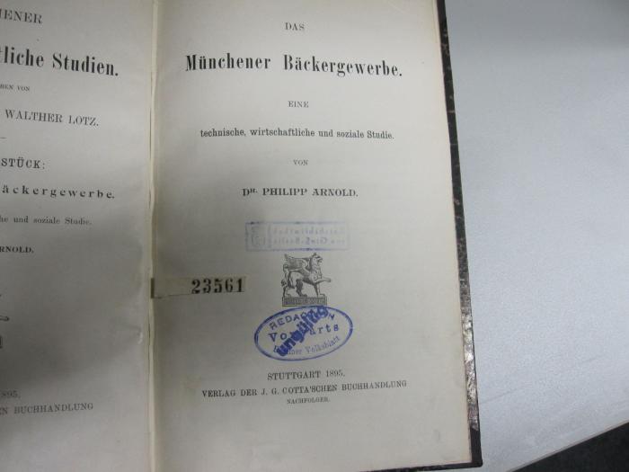 MB 109: Das Münchener Bäckergewerbe. Eine technische, wirtschaftliche und soziale Studie. (1895)