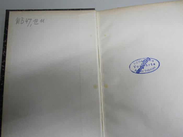 MB 109: Das Münchener Bäckergewerbe. Eine technische, wirtschaftliche und soziale Studie. (1895);- (Franz-Mehring-Bibliothek), Von Hand: Signatur; 'MB 47,1011'. 