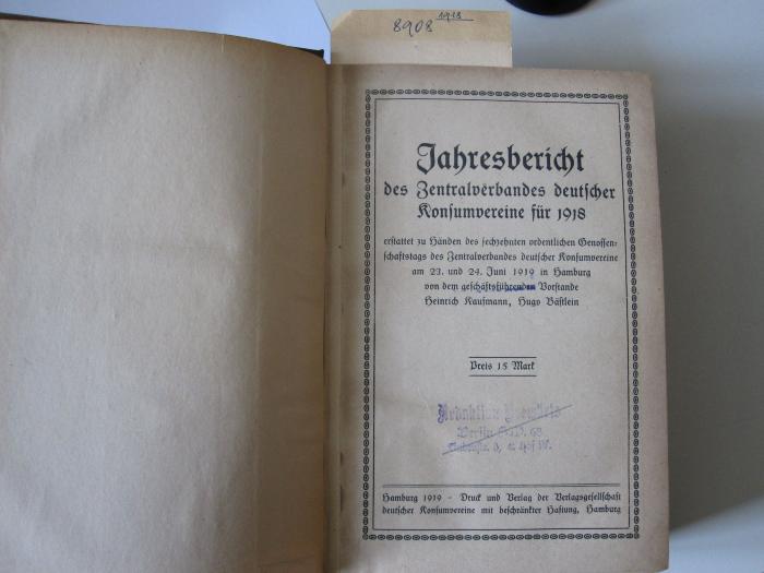 MB 8908 1918: Jahresbericht des Zentralverbandes deutscher Konsumvereine für 1918 (1919)
